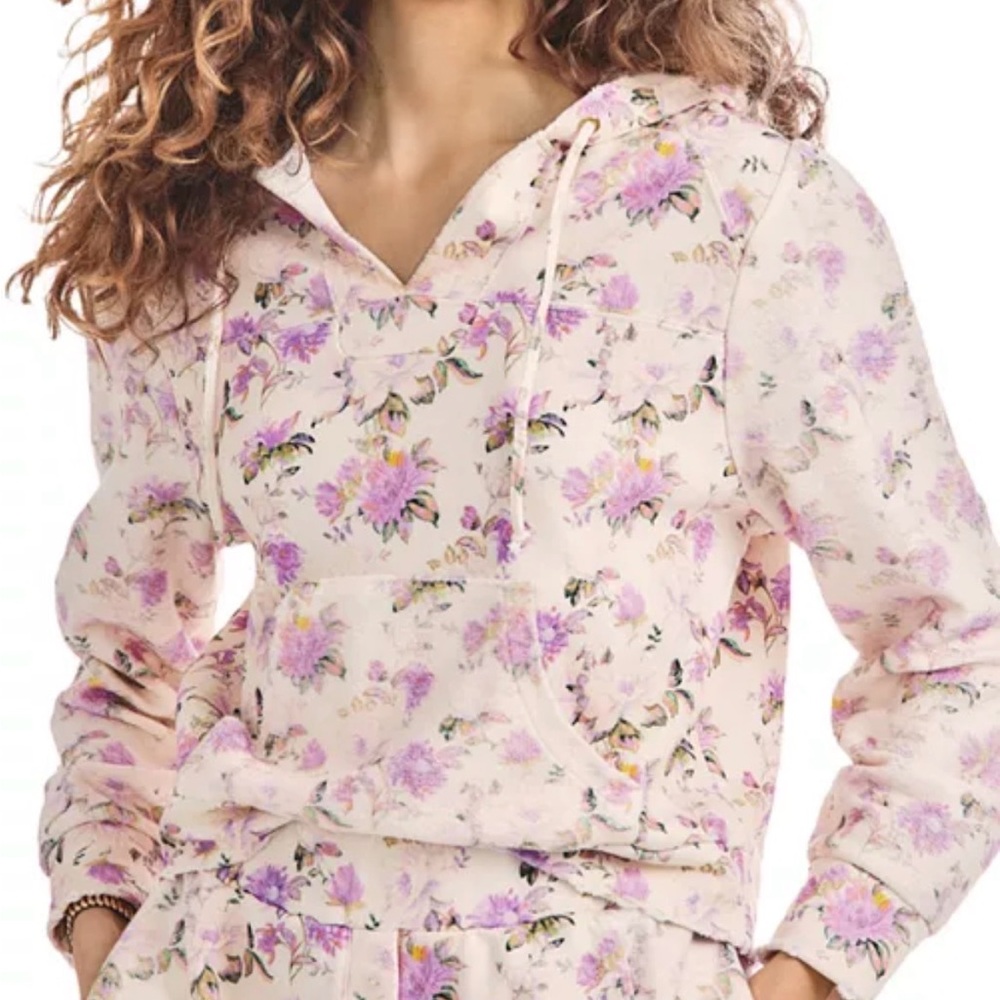 LoveShackFancy Kirby Cropped Floral Hoodie S Pink Purple Ultra Violet Clouds